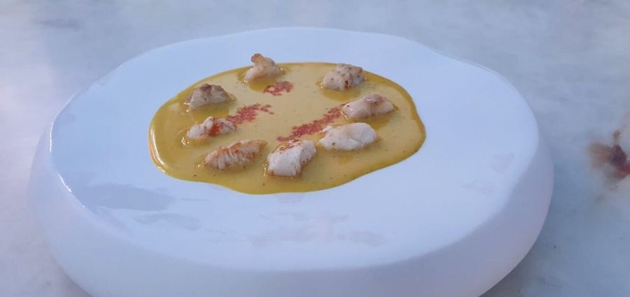 Plato blanco minimalista con salsa